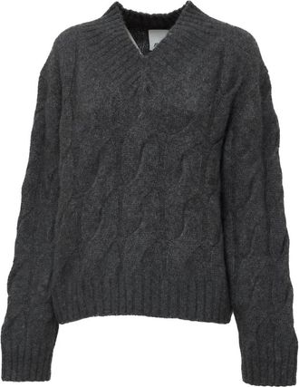Allude V-hals Kabelgebreide Trui - Dames - V-hals truien - Grijs - M - Kasjmier - Truien & Vesten
