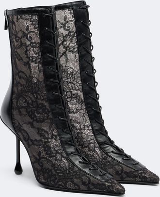 Jimmy Choo London Scarlett leather-trimmed lace ankle boots
