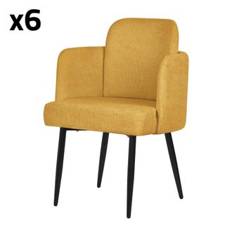 ML Design Set de 6 Sillas de comedor funda de tela mostaza con reposabrazos
