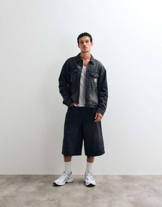 Carhartt Work in Progress Helston - Giacca di jeans lavaggio nero con effetto schizzi di vernice