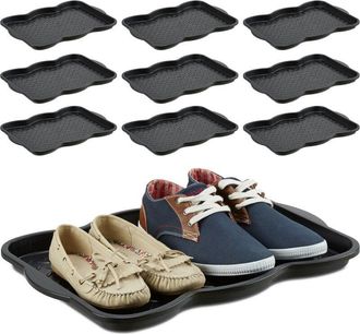 Relaxdays Relaxdays - Set of 10 Shoe Tray, Hallway Storage, Muddy or Wet Boots, Wellies & Trainers, 3 x 38 x 50 cm, Plastic, Black
