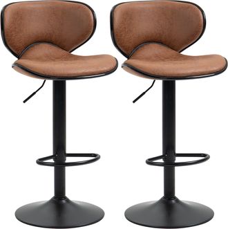 HOMCOM Bar Stool Set of 2 Microfiber Cloth Adjustable Armless Chairs Brown | TJ Hughes