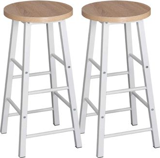 Woltu 2x Taburete De Bar Muebles Cocina Silla De Comedor Taburete Alto Para Salon Cocina Estructura De Metal Mdf Roble Claro - Woltu