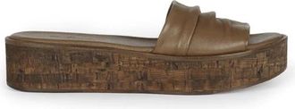 Cortana Platte leren sandaal met kurk plateau - Dames - Sandalen - Groen - 39 EU - Leer - Schoenen