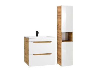 Vente-Unique Mueble de baño flotante con lavabo encastrado y armario - Color natural y blanco - 60 cm - ARUBA