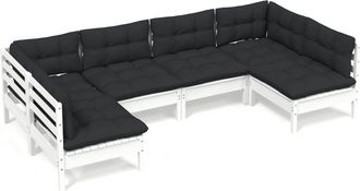 vidaXL Muebles De Jard&iacute;n 6 Pzas Y Cojines Blanco Madera Maciza De Pino Vidaxl