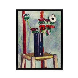 Artery8 Anemones Vase Still Life Henry Lyman Sayen Framed Canvas Wall Art | Size: W24 x H32