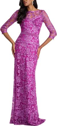Tadashi Shoji Embellished Illusion Gown in Magenta at Nordstrom, Size 12