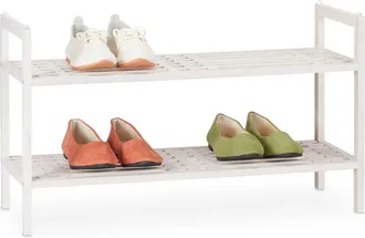 Relaxdays Relaxdays - 2 X Muebles Zapateros Apilables, Zapatero Con 2 Baldas, Nogal, R&uacute;stico, Hasta 6 Pares De Zapatos, 41x69x27 Cm, Blanco