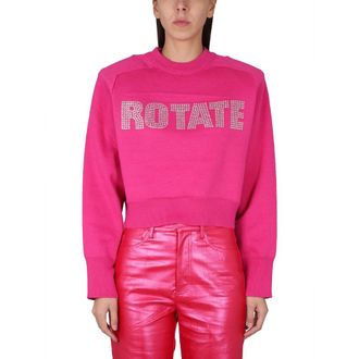 Rotate ROTATE Birger Christensen, Sweatshirts, female, Pink, Size: XS Firm Knitted Rhinestone Logo Jumper