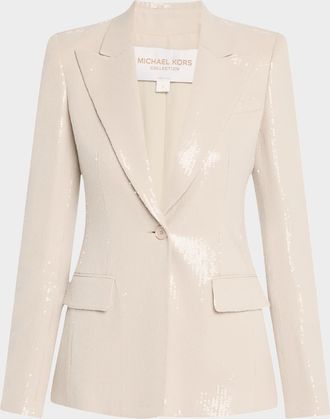Michael Kors Georgina Sequined One-Button Blazer