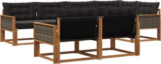 vidaXL Conjunto De Sof&aacute;s De Exterior 7 Uds. Natural Y Negro Vidaxl