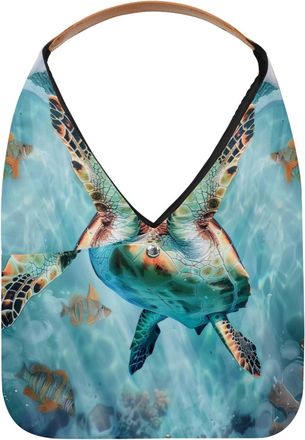 Generic Swim Sea Turtle Underwater Reusable Lightweight Grocery Bags - Foldable Into Compact Pouch, Washable & Sturdy, Multipurpose for Shopping and Travel