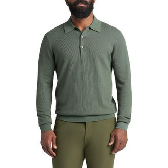 Bloomingdale's Mini Waffle Long Sleeve Polo in Laurel at Nordstrom Rack, Size X-Large