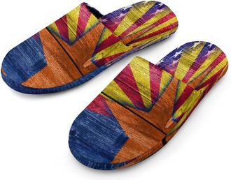 Generic U.S. And Arizona Flag Mens Cotton Slippers Memory Foam Comfort House Shoes Winter Indoor Slipper for Hotel Casa Spa