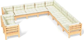 vidaXL Muebles De Jard&iacute;n 11 Pzas Y Cojines Madera Maciza De Pino Crema Vidaxl