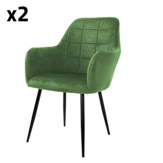 ML Design Set de 2x sillas de comedor tapizadas en terciopelo verde