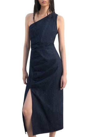 Mango Asymmetric Nonstretch Denim Midi Dress in Open Blue at Nordstrom, Size 10
