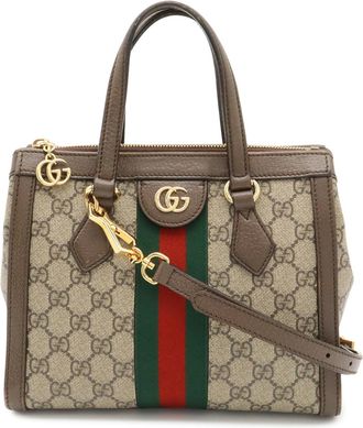 Gucci Beige Green Red Color Gg Supreme Leather Handbag Shoulder Bag Tote Bag (Pre-Owned)