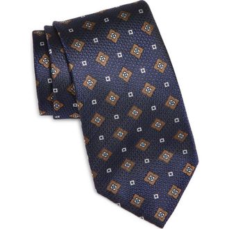 Canali Medallion Silk Tie in Navy at Nordstrom