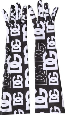 Dolce & Gabbana Black White DG Logo Elbow Length Mitten Womens Gloves