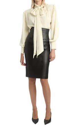 Bardot Revana Satin Tie Neck Blouse In Ivory