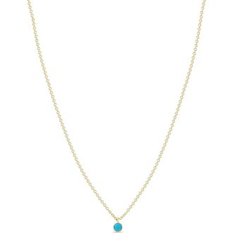 Zo&euml; Chicco 14K Gold Bezel Birthstone Necklace in Yellow Gold/Turquoise at Nordstrom, Size 16 In