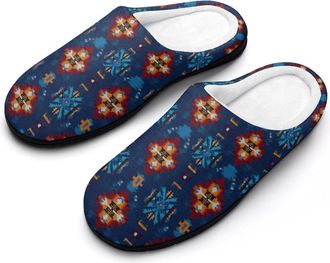 Generic Native Southwes U.S. Indian Fabric Mens House Slippers Memory Foam Washable Cotton Slip on Home Shoes
