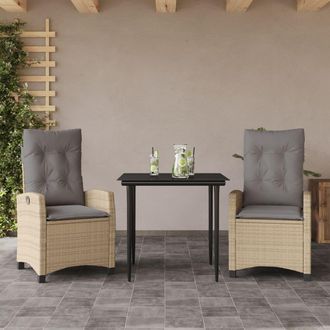 vidaXL Vidaxl - Set Comedor De Jard&iacute;n 3 Pzas Con Cojines Rat&aacute;n Sint&eacute;tico Beige