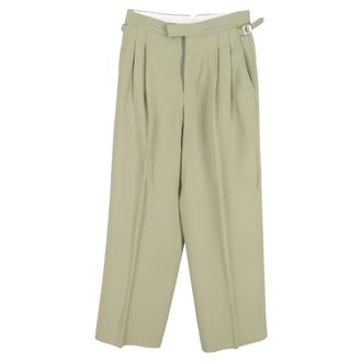 Ami Paris Pleated Wide-Leg Crepe Pants in Green Viscose