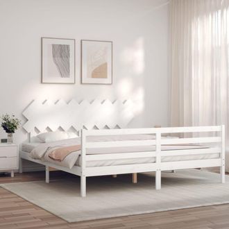 Berkfield Home Bed Frame with Headboard White Super King Size Solid Wood
