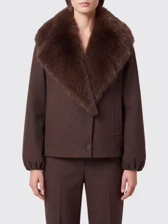 Twinset Cappotto in gabardine di cotone con collo in pelliccia sintetica