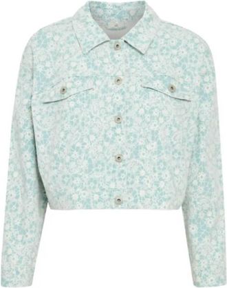 Ichi Womens Floral Print Denim Jacket In Mint Green