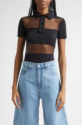 Coperni Stripe Sheer Polo in Black Black at Nordstrom, Size X-Small