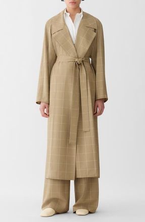 Lafayette 148 New York Garden Grid Oversize Belted Tropical Wool Blend Duster in Cadet Khaki Multi at Nordstrom, Size X-Small