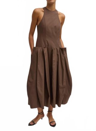 Tibi Pinched Pleat Dress In Brown