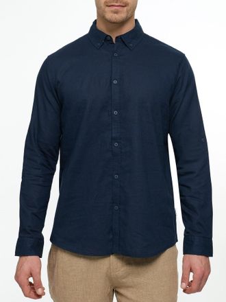 Indicode Langarmhemd INDICODE INBrayden, Herren, Gr. XXL, N-Gr, blau (navy), Web, Obermaterial: 55% Leinen, 45% Baumwolle, unifarben, regular fit normal, Hemde