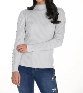 Frank Lyman Design Ribbed Knit Turtleneck Top In Grey