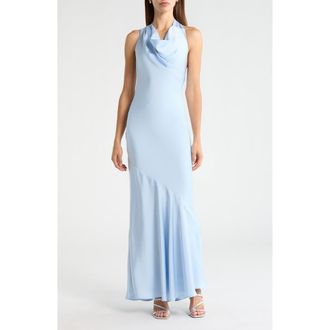 ASTR the Label Varya Cowl Neck Satin Maxi Slipdress in Baby Blue at Nordstrom, Size X-Large