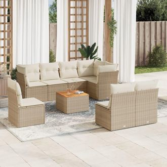 vidaXL Set De Sof&aacute;s De Jard&iacute;n 9 Pzas Con Cojines Rat&aacute;n Sint&eacute;tico Beige Vidaxl