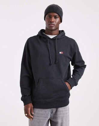 Tommy Jeans Felpa nera con cappuccio e logo a bandiera sul petto-Nero