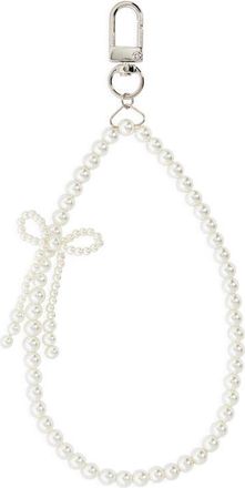 BP. Faux Pearl Bow Phone Wrist Strap Charm in Ivory at Nordstrom