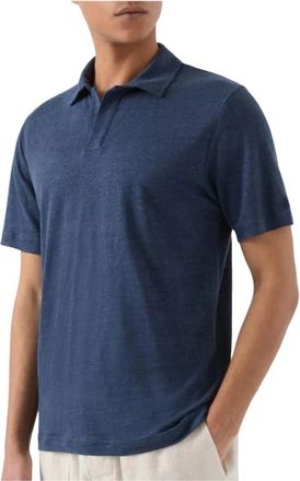 MC2 Saint Barth Polo in lino Fraser zonder knopen - Heren - Polos - Blauw - 2XL - Linnen - Tops