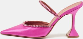 Amina Muaddi Pink Satin Gilda Slingback Pumps