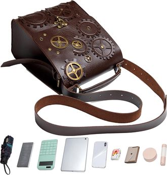 Generic Steampunk Sling Bag - 550g Vintage Leather Bag, Multi-Compartment crossbodys Handbag, Spacious Organizer Electronics Wallets Keys, Stylish Functional 