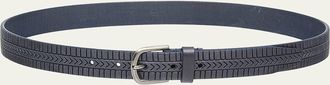 Giorgio Armani Mens Geometric Engraved Leather Belt