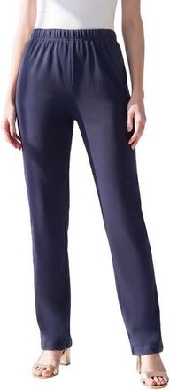 Roaman's Plus Size Soft Knit Relaxed Pull-On Straight Leg Pant in Navy at Nordstrom, Size Small Tall