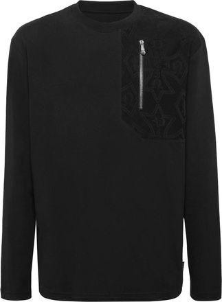 Philipp Plein T-shirt met lange mouwen en jacquard crest inzetstuk - Heren - Longsleeves - Zwart - XL - Katoen - Tops