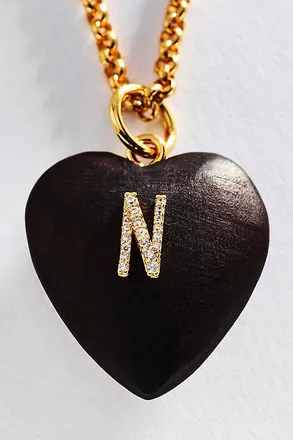 Timeless Pearly Wood Initial Pendant Necklace
