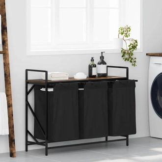 vidaXL Cesto Portabiancheria 3 Scomparti con Ripiano Rovere Fumo - Vidaxl